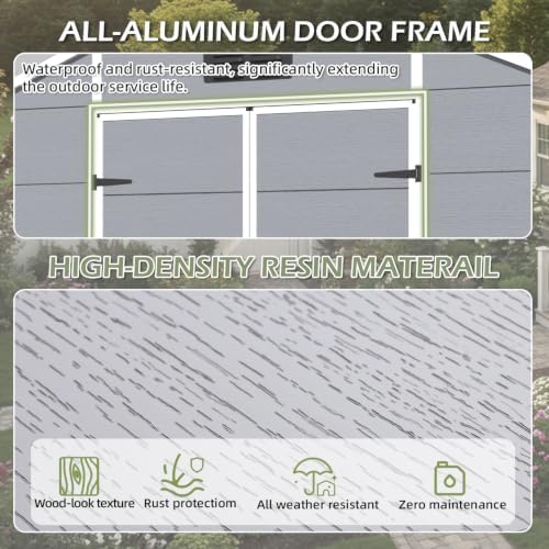 8 x 6 FT Plastic Outdoor Storage Shed with Floor, Resin Garden Shed - Image 6