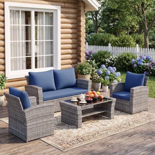 Wisteria Lane 4 Piece Outdoor Wicker Patio Furniture Set for All Weather by WisteriaLane