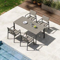 Outdoor Dining Set for 4, Aluminum Patio HDPS Outdooor Table and Chairs Set with Umbrella Hole, All Weather Patio Furniture Set, 5 Peice Patio Dining Table Set (Classic Gray) by ComfCove