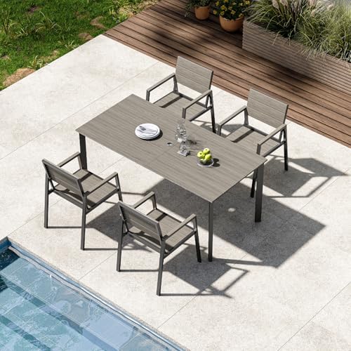 Outdoor Dining Set for 4, Aluminum Patio HDPS Outdooor Table and Chairs Set with Umbrella Hole, All Weather Patio Furniture Set, 5 Peice Patio Dining Table Set (Classic Gray) by ComfCove