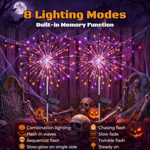btfarm 4 Pack Solar Halloween Lights Outdoor, Orange Purple Firework Light - Image 2