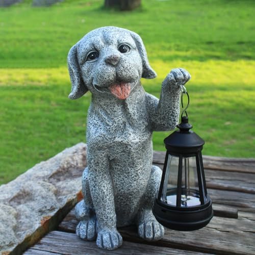 Dog Statue Garden with Solar Lantern - Ideal Gifts for Outdoor Patio, Figurine for Dogs – Gift for Mom, Grandma, Dog Lovers,Birthdays Housewarming Present - Image 2
