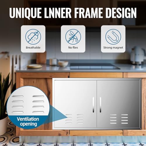 Outdoor Kitchen Doors with Vents - 36W x 21H Inch - 304 Stainless Steel BBQ Access Door with Detachable Handles for Outdoor Grill Cabinet,BBQ Island - Image 6
