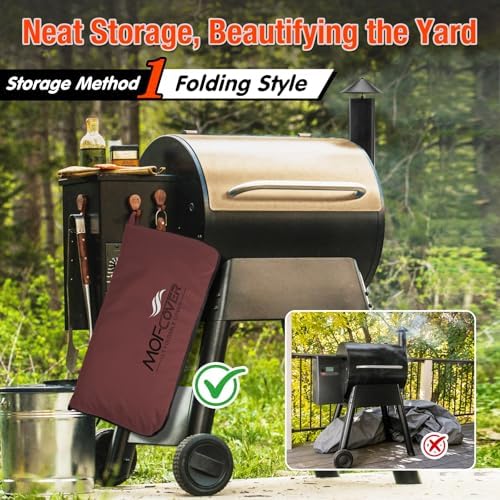 Foldable Grill Cover for Traeger Pro 22/575 Series, Waterproof 600D Heavy Duty Wood Pellet Smoker Cover, Fade＆Tear Resistant Pellet Grill Cover for Pro 20 Lil’ Tex Elite 22,Red - Image 2