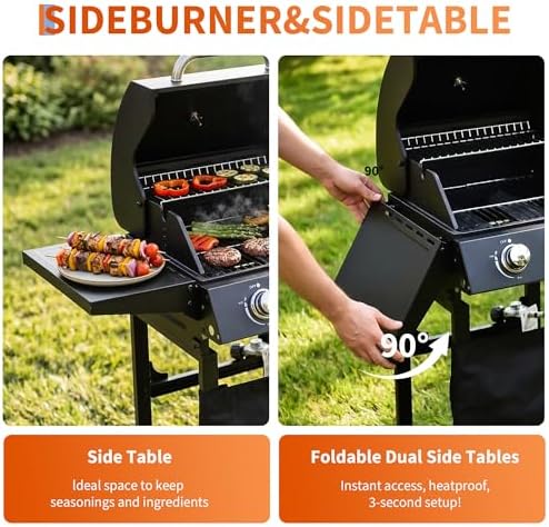 Garvee 2 Burner Propane Gas Grill – 16,000 BTU Stainless Steel Portable BBQ Grill with Top Cover Lid, Wheels, Side Storage Shelves & Hooks for Patio, Garden, Camping - Image 5