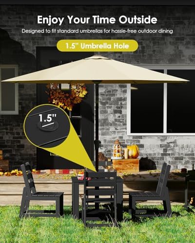 GREENVINES 5PCS Patio Dining Set, HDPE Square Table & 4 Side Chairs, Black - Image 6