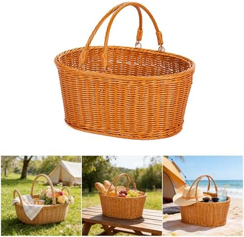 Elegant PE Handwoven Oval Storage Basket for Outdoor Camping Picnics and Home Decoration - Image 2