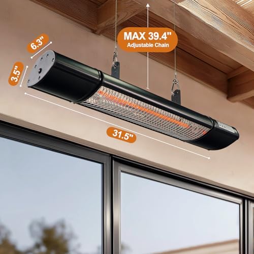 Hanging Patio Heater, Outdoor Electric Heater, Wall Mounted & Ceiling Infrared Garage Heater for Outdoor/Indoor Use, 1500W, Remote Control, Black - Image 4