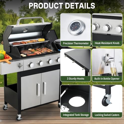 4-Burner Propane Gas Grill and Griddle Combo with Side Burner - Image 6