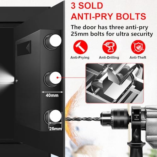 1.3 Cuft Small Fire Proof Safe for Home Documents, Anti-theft Safes for Home Use Fire and Water Proof with Combination Lock, Smart Alert System and Removable Shelf, Digital Document Safe for Jewelry - Image 4