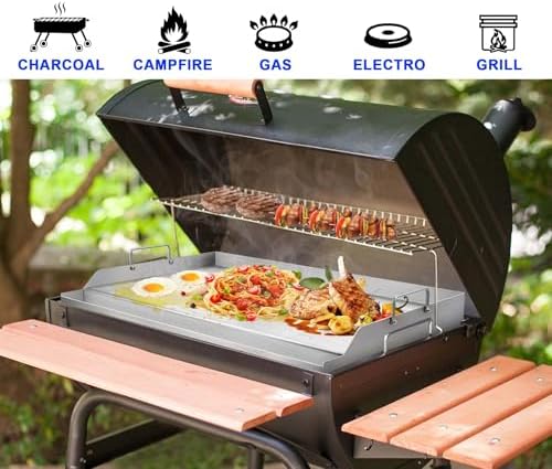 GasSaf 25" x 16" Stainless Steel Griddle Universal for Gas & Charcoal Grills, Large Flat Top with Grease Groove, Heat Evenly, Great for Parties, Camping & Tailgating, Outdoor Cooking Flat Pan - Image 3
