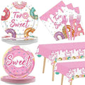 ZOIIWA 98 Pieces Two Sweet Donut Birthday Party Supplies for 24 Guests Girls Donut Tableware Set Baby Girl 2nd Birthday Paper Plates Napkins Tablecloth Decorations Table Cover Dinnerware Party Favors by ZOIIWA