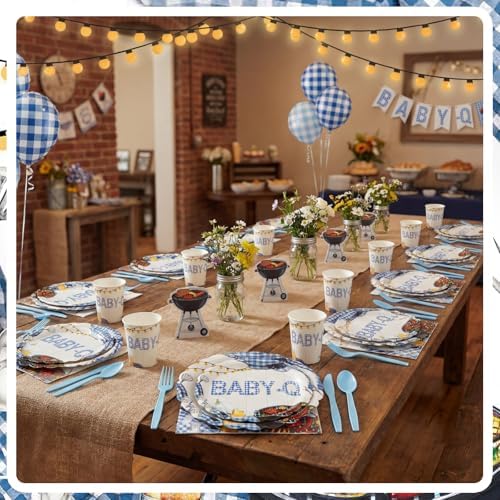 Havawish 120 Pcs Blue Plaid Party Tableware Bow Cherry Plates - Image 6