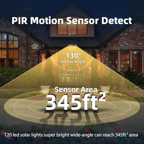 HMCITY 120 LED Solar Lights Outdoor Motion Sensor, 4 Pack, Black Warm - Image 6