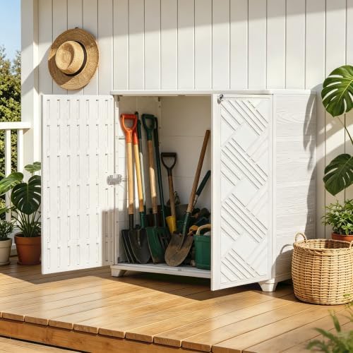 Mrosaa Outdoor Indoor Storage Cabinet,Resin Cabinet Waterproof White - Image 3