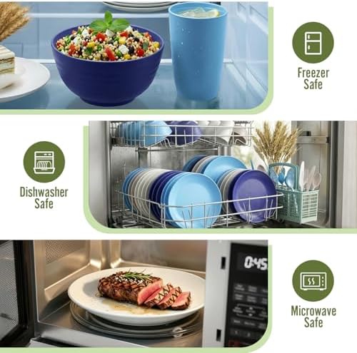 Dinnerware Set 40 PCS Wheat Straw Dishes Set - Service for 8 Unbreakable Plastic Dish Set Microwave Safe Plates and Bowls Sets Lightweight Cups Sets Outdoor Dishes - Island Colors - Image 6