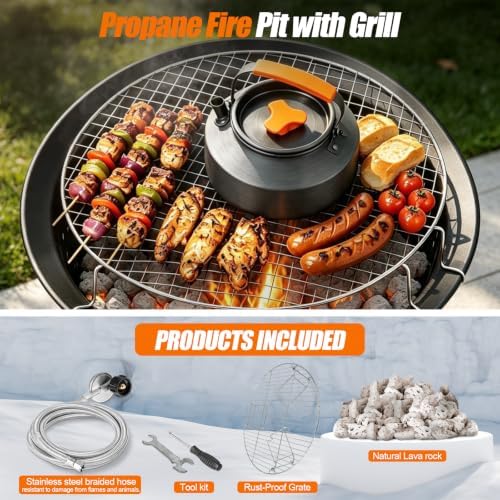 GasBRUH 19″ Outdoor Portable Propane Fire Pit with Grill Grate, Cover&Carry Kit,Fireplace,60,000 BTU Camping Propane Firepit,Portable Gas Fire Pit for Outside Patio,Camping,RV,Smokeless Gas Firebowl - Image 3