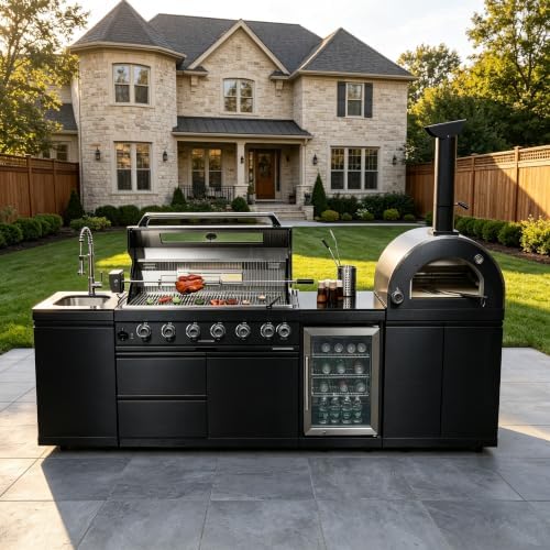 109" Outdoor Kitchen Island Gas Grill with Pizza Oven & Sink - Image 2