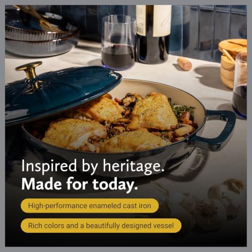 3.6 Quart Luxe Enamel Casserole with Gold Knob, Marine - Image 6