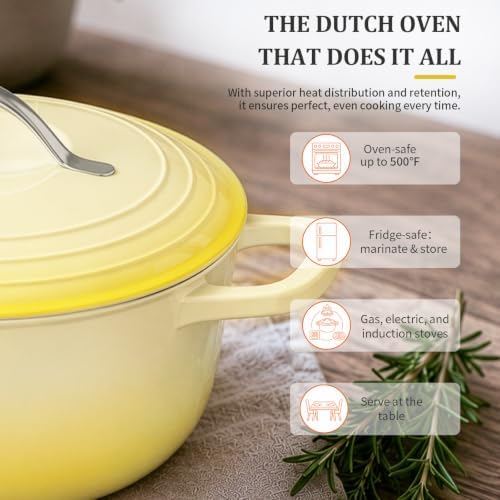 Winado 7.5 Qt Enameled Cast Iron Dutch Oven Pot with Lid, Yellow Ombre - Image 6