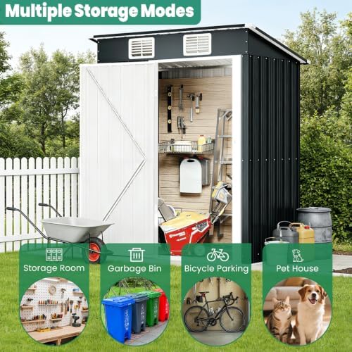 5x3 FT Outdoor Storage Shed, Weatherproof Garden Shed with Lockable Double Doors, Sloped Roof & Ventilation for Backyard, Patio, Poolside - Image 3