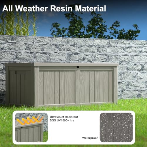 PatioZen 150 Gallon Deck Box,Resin Outdoor Storage Box with Lockable for Patio Furniture, Pool Accessories, Garden Tools Waterproof Outside Storage Box (Grey) - Image 5