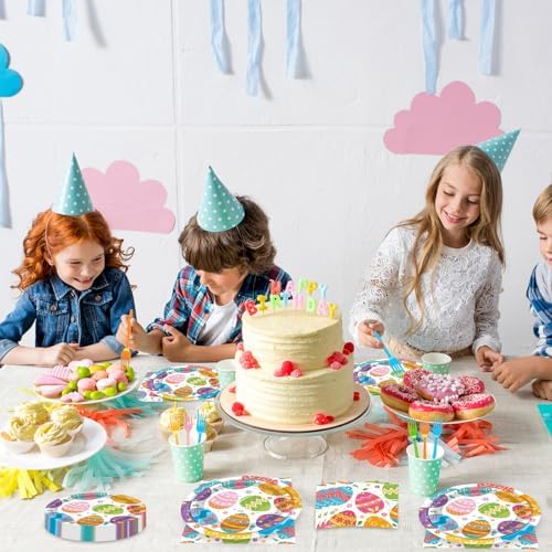 100 Pcs Easter Egg Tableware Party Supplies Set, Serves 25 – Disposable Colorful Eggs Paper Plates, Napkins, and Forks for Spring Celebration, Easter Day Egg Hunt, or Holiday Brunch Decorations - Image 4