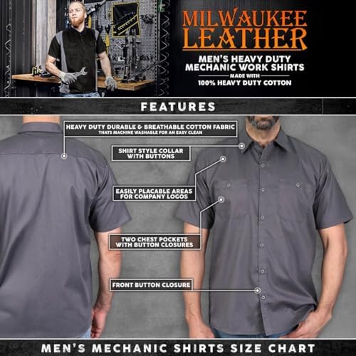 Milwaukee Leather MDM11668 Men’s Grey Button-Up Heavy-Duty Work Shirt - Classic Mechanic Shirt w/Pockets - Image 4