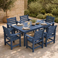 7 Pcs Outdoor Patio Dining Set, HDPE Table & Chairs with Umbrella Hole by PatioKingdom