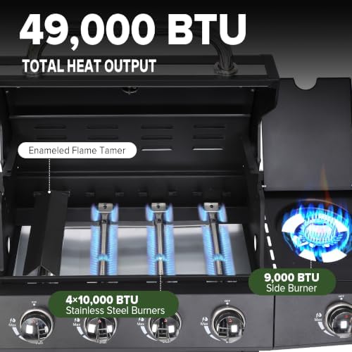 4-Burner Propane Gas Grill and Griddle Combo with Side Burner - Image 4