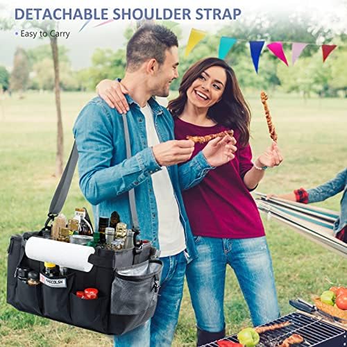FREECOLSH Black Waterproof Caddy, 16" x 11" x 11", with Detachable Strap and Shoulder Pad for Carrying Utensils and Camping Supplies - Image 6