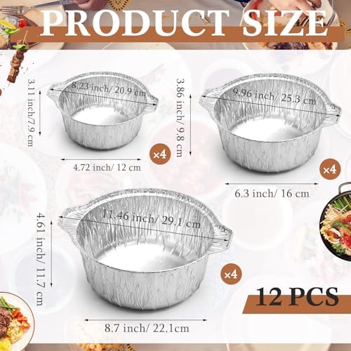 Ziliny Disposable Aluminum Pot with Lid Round Foil Pans Disposable Cookware Food Container for Vacation Trips Camping Baking Heating Cooking(12 Pcs,33.8, 67.6, 121.7 oz) - Image 3