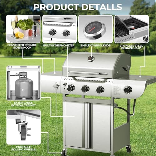 34,000 BTU 3-Burner Propane Gas Grill with Side Burner - Image 5