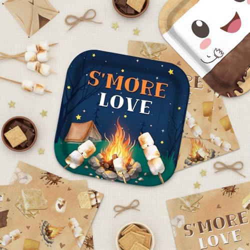 40Pcs S'more Birthday Party Plates and Napkins for 20 Guests Tableware S'mores Camping Supplies for Kids Baby Shower Birthday Party Decorations - Image 6