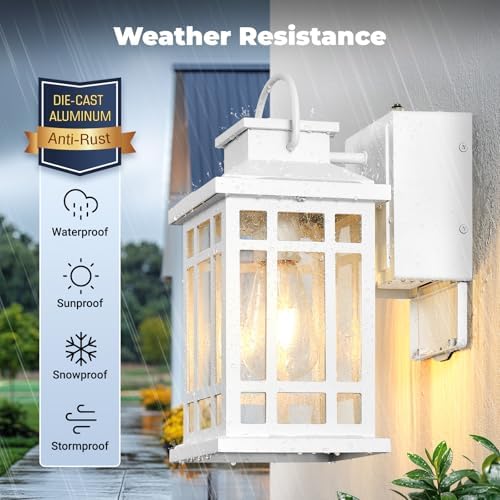 White Dusk to Dawn Outdoor Lighting with GFCI Outlet, Aluminum - Image 4