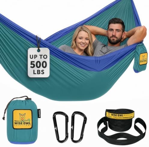 Wise Owl Outfitters Camping Hammock – up to 500lbs Portable Hammock with Tree Straps - Travel, Backpacking, Hiking, Outdoors Camping Gear - Single or Double by WiseOwlOutfitters
