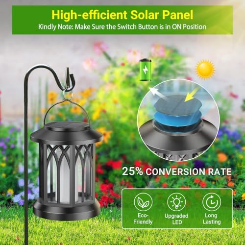 KOOPER 6 Pack Solar Lantern Outdoor Lights, Upgraded Flickering Flame Solar Lanterns Lights Outdoor Waterproof, Hanging Lantern Decorative, Solar Powered Lanterns for Yard Garden Decor (Purple Light) - Image 4