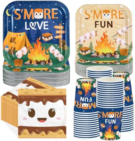 250Pcs S' Mores Camping Party Plates Supplies ，Serves 50 by Greencian