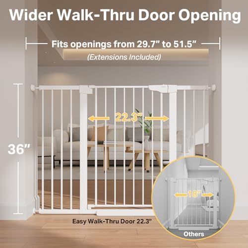 Cumbor 36 in Extra Tall Baby Gate for Stairs, 29.7-51.5 in Dog Gate White - Image 3