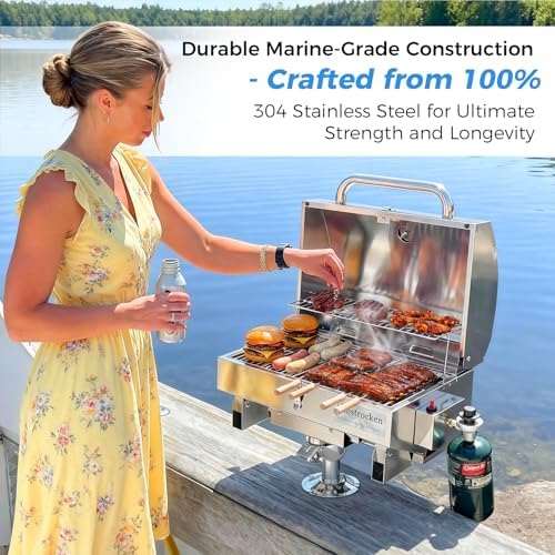 Halbtrocken Stainless Steel Marine Gas Grill with Rod Holder Mount & Cover - Image 2