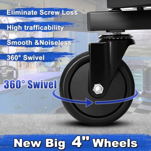 Rolling Stool with Wheels, Adjustable Height Pneumatic Garage Work Mechanic Stool Seat with Backrest, 400 LBS Capacity 360° Swivel Mechanic Crepper Chair with Tool Tray Storage, Blue - Image 6