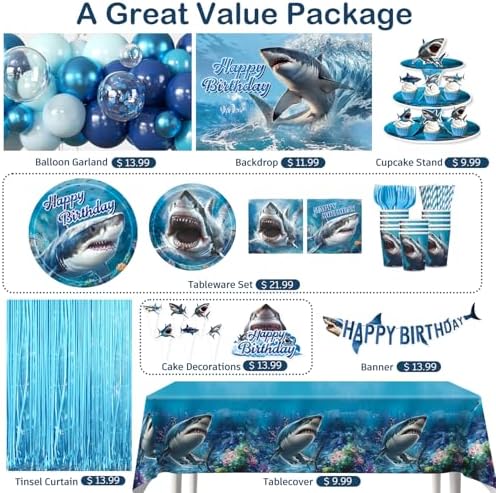 287pcs Shark Birthday Party Decorations Complete Party Set - Image 3