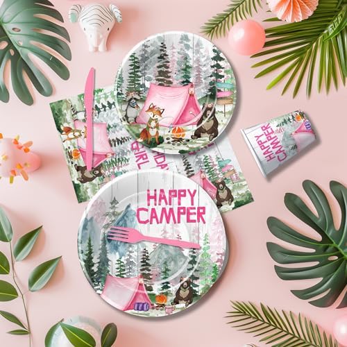 Camping Birthday Party Supplies Girl, Happy Camper Theme, Serves 24 - Image 7