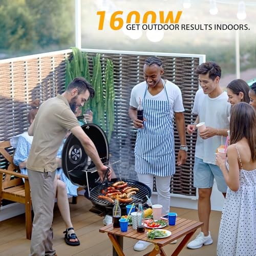 Electric Grill, Techwood Indoor/Outdoor Electric BBQ Grill, 1600W Portable Removable Stand Grill with Adjustable Heat & Drip Tray, Double Layer Design for Party, Patio & Backyard (Black) - Image 4