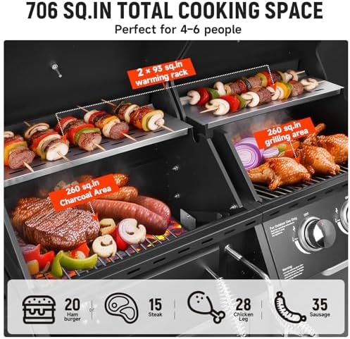 Redlife Gas & Charcoal Combo Grill with Side Burner - Image 2