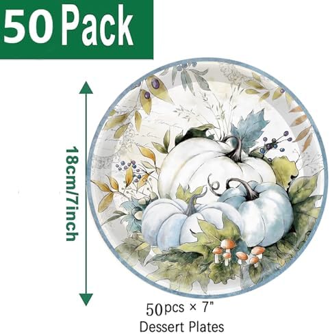 50PCS Pumpkin Paper Plates 7" Fall Paper Plate Retro Teal Pumpkin Plates for Thanksgiving Themed Autumn Fall Thanksgiving Orange Harvest Banquet Birthday Party Supplies Decorations (Teal) - Image 3