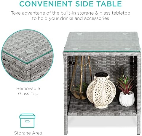 Best Choice Products 3-Piece Outdoor Wicker Conversation Bistro Set, Space Saving Patio Furniture for Garden w/Side Table - Gray/Black - Image 3