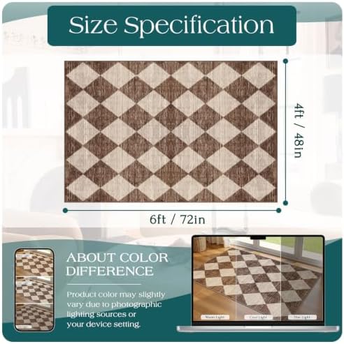 4x6 Covered Outdoor Patio Rug - Brown Beige Checkered Entry Rug - Image 2