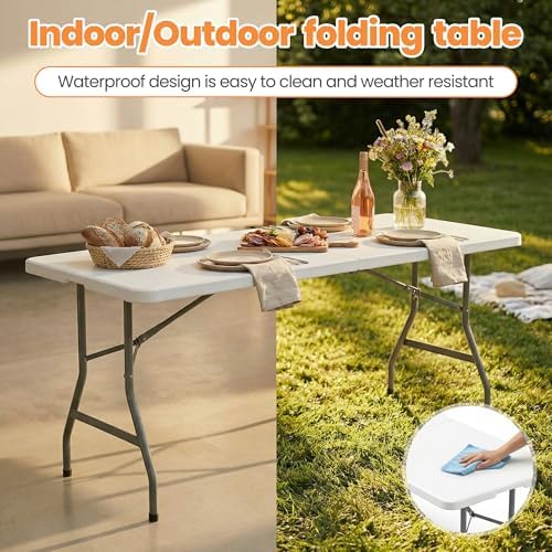 6 FT Foldable Table Set with 6 White Plastic Folding Chairs for 6 - Image 5