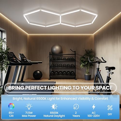 Hexagon Garage Light 72W 6500K Super Bright Honeycomb Led Lights,Hexagon Light for Garage Basement Salon Manager Gym(2 Packs) - Image 2